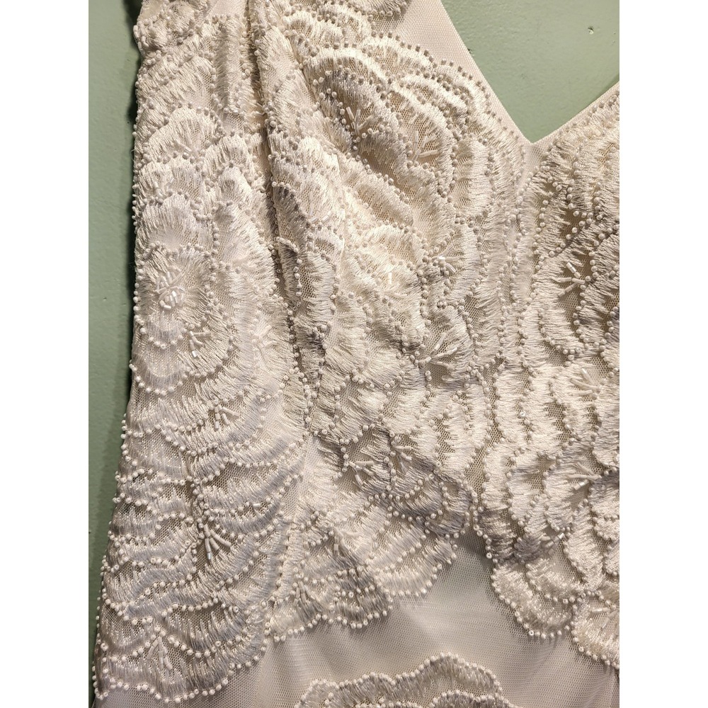New Sue Wong Nocturne Ivory White Floral Beaded Backless Cap Sleeve Dress Sz 8 - Picture 4 of 11
